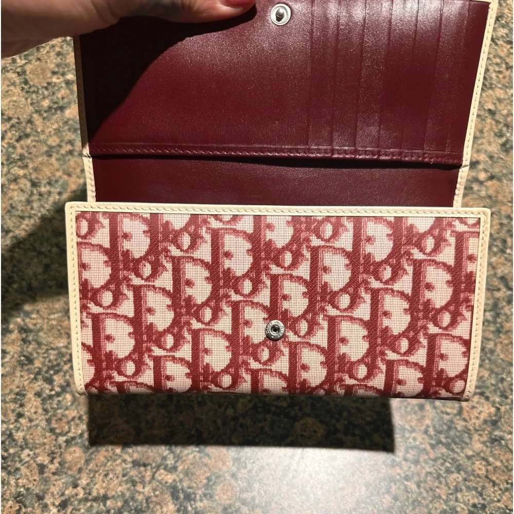 DIOR Trotter Canvas Leather Long Bifold Wallet Rogue Burgundy
